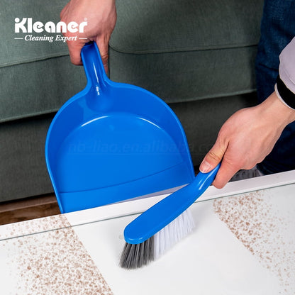 Kleaner Cleaning Expert Dustpan and Brush Set – Compact Handheld Broom with Soft Bristles for Home, Office, Kitchen & Car Cleaning – Blue